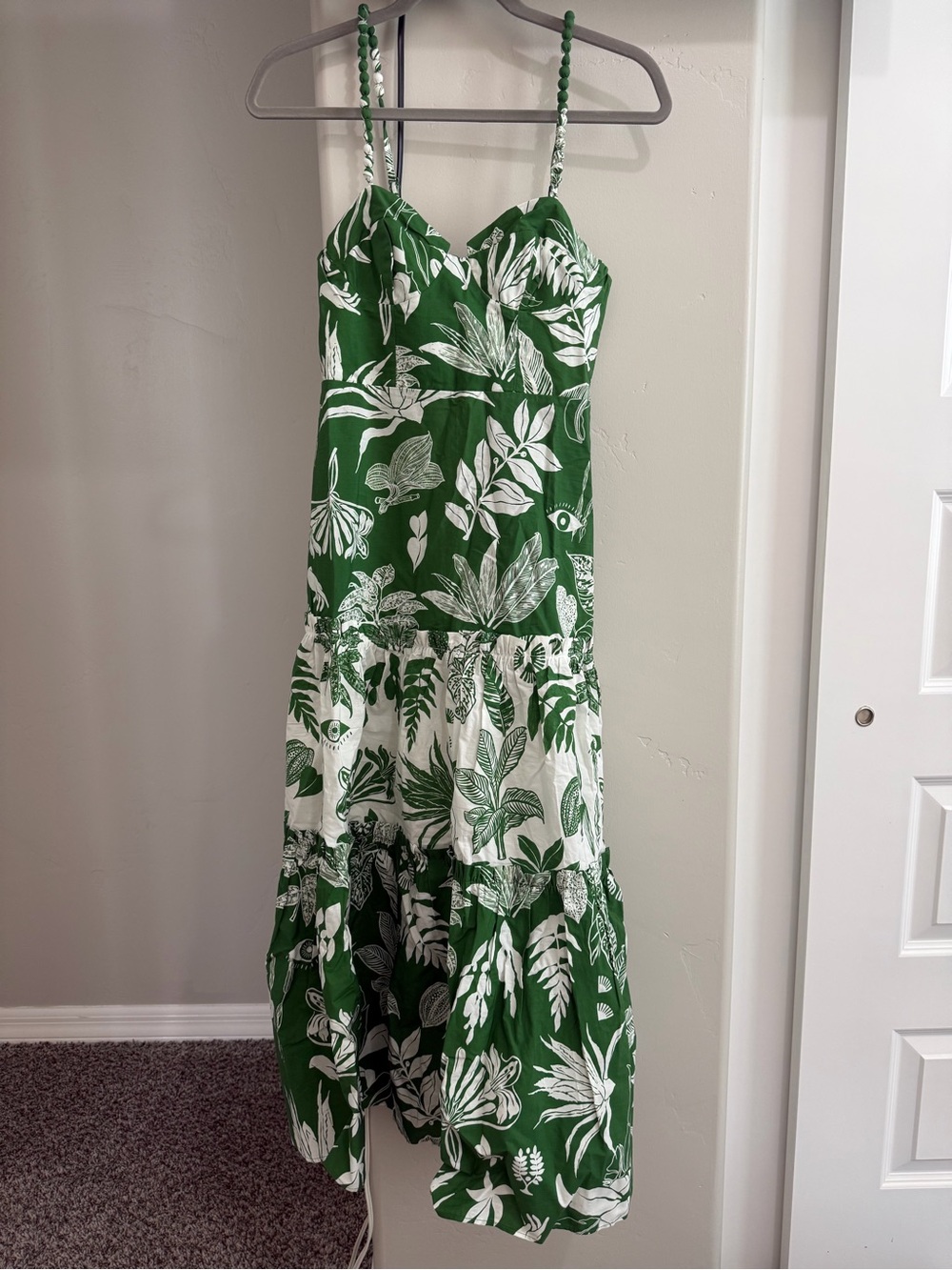 FARM Rio Green and White Botancial Maxi Dress